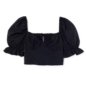 H&M — PUFF SLEEVE BLACK CROP TOP, ELEVATED BASIC, FALL FASHION 2022, SIZE US S